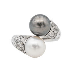 Bague Toi & moi en or blanc, perles et diamants - Castafiore