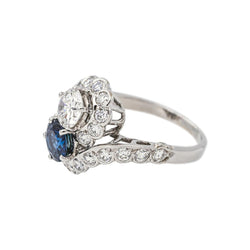 Bague Toi & Moi en or blanc, platine, saphir et diamants - Castafiore