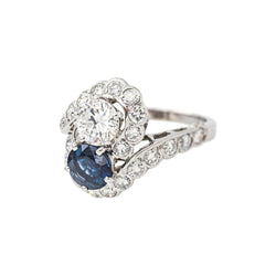 Bague Toi & Moi en or blanc, platine, saphir et diamants - Castafiore