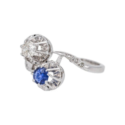 Bague Toi & Moi en or blanc, saphir et diamants - Castafiore