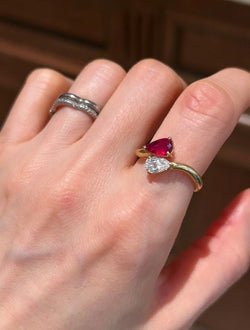 Bague Toi & Moi en or jaune 18k rubis et diamant - Castafiore