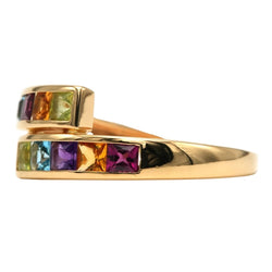 Bague Toi & Moi en or jaune, améthyste, citrine, grenat, péridot et topaze - Castafiore