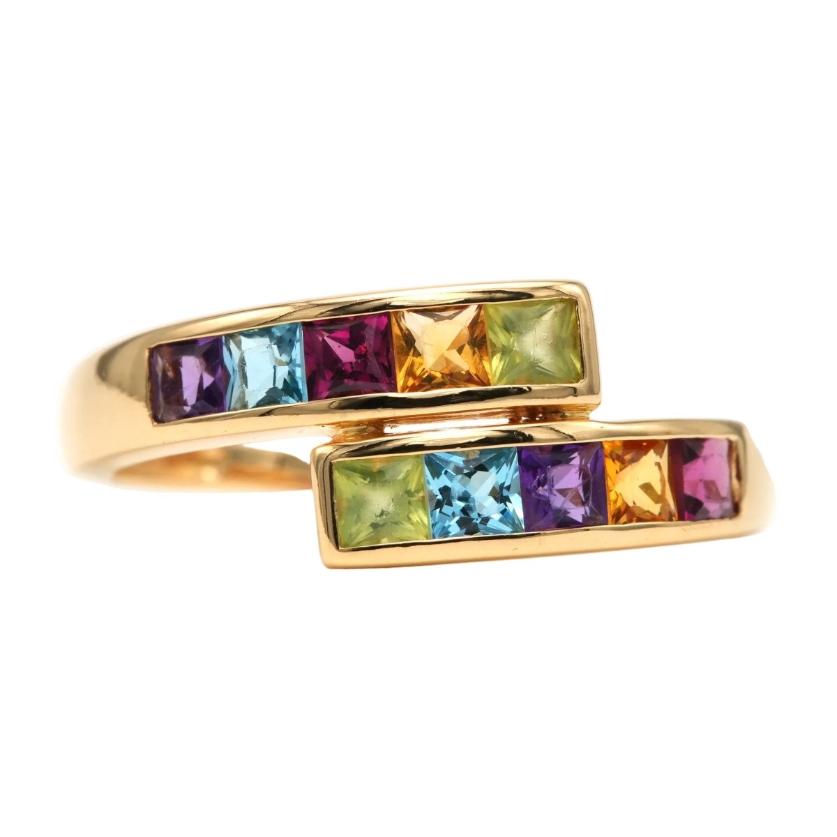 Bague Toi & Moi en or jaune, améthyste, citrine, grenat, péridot et topaze - Castafiore