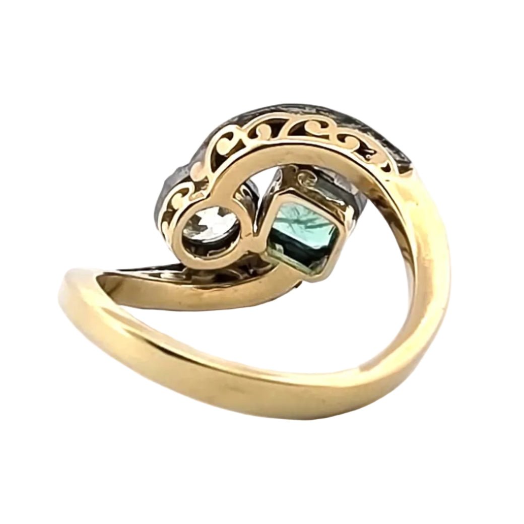 Bague Toi & Moi en or jaune, argent, émeraude et diamants - Castafiore