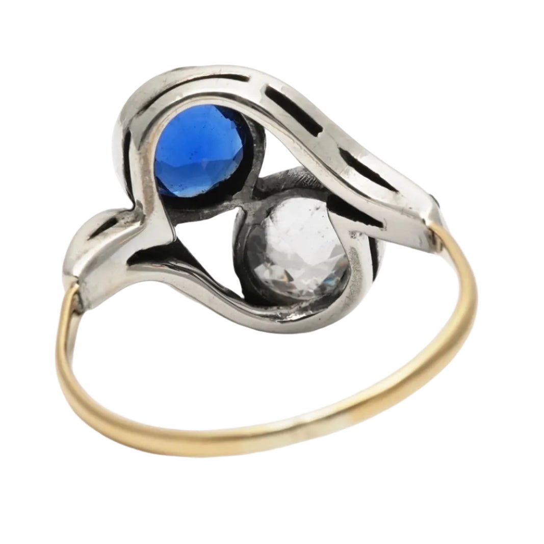 Bague Toi & Moi en or jaune, argent, saphir et strass - Castafiore