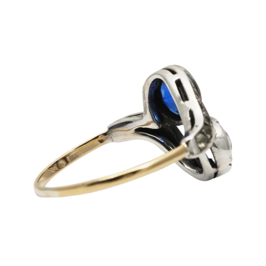 Bague Toi & Moi en or jaune, argent, saphir et strass - Castafiore