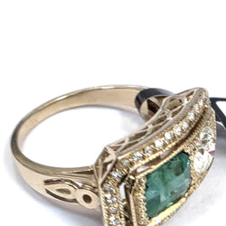Bague Toi & Moi en or jaune, émeraude et diamants - Castafiore