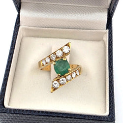 Bague Toi & Moi en or jaune, émeraude et diamants - Castafiore