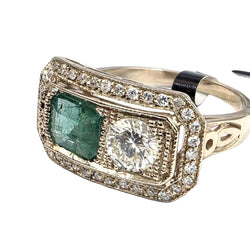 Bague Toi & Moi en or jaune, émeraude et diamants - Castafiore