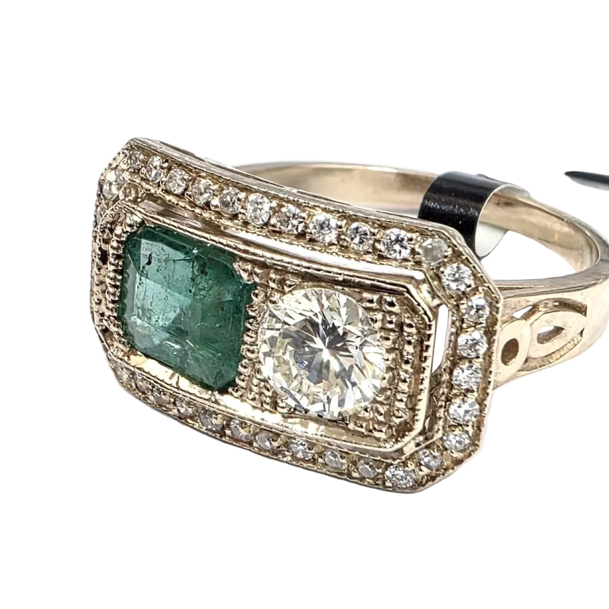 Bague Toi & Moi en or jaune, émeraude et diamants - Castafiore