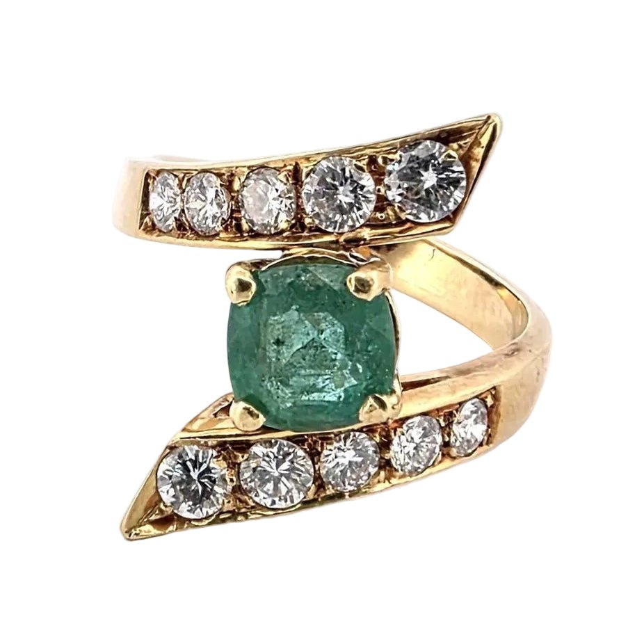 Bague Toi & Moi en or jaune, émeraude et diamants - Castafiore