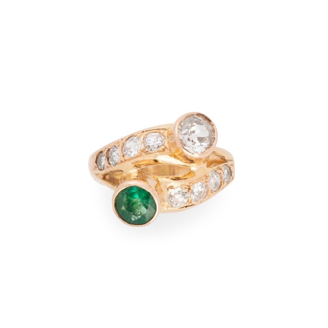 Bague Toi & Moi en or jaune, émeraude et diamants - Castafiore