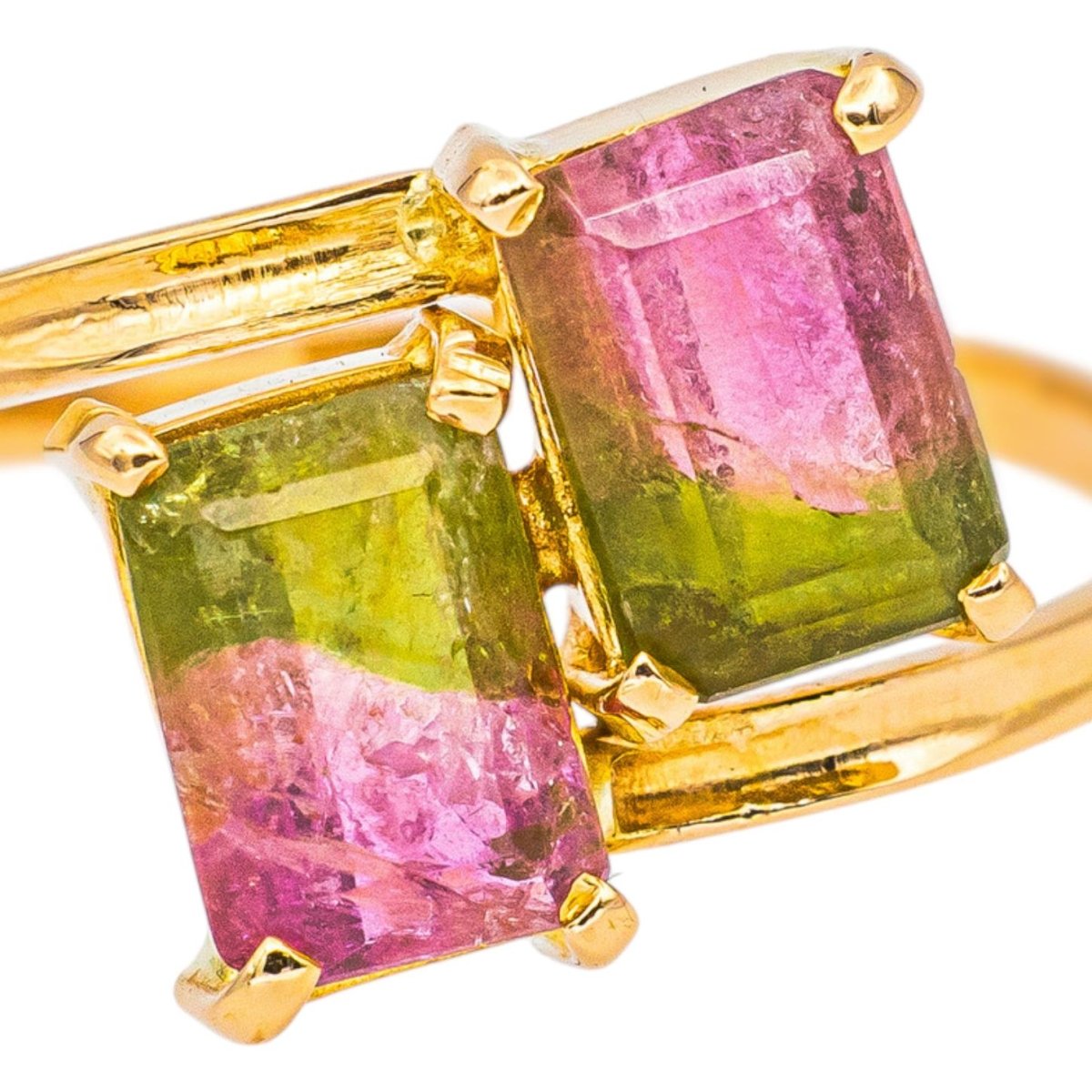 Bague Toi & Moi en or jaune et tourmalines - Castafiore