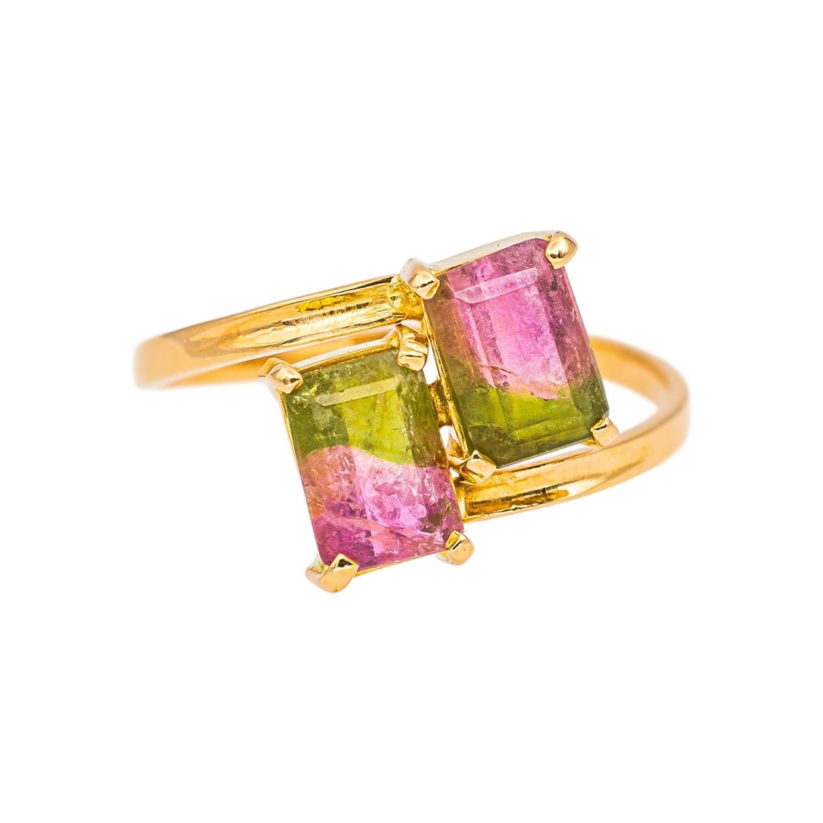 Bague Toi & Moi en or jaune et tourmalines - Castafiore