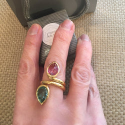 Bague Toi & Moi en or jaune et tourmalines - Castafiore