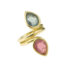 Bague Toi & Moi en or jaune et tourmalines - Castafiore