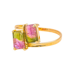 Bague Toi & Moi en or jaune et tourmalines - Castafiore
