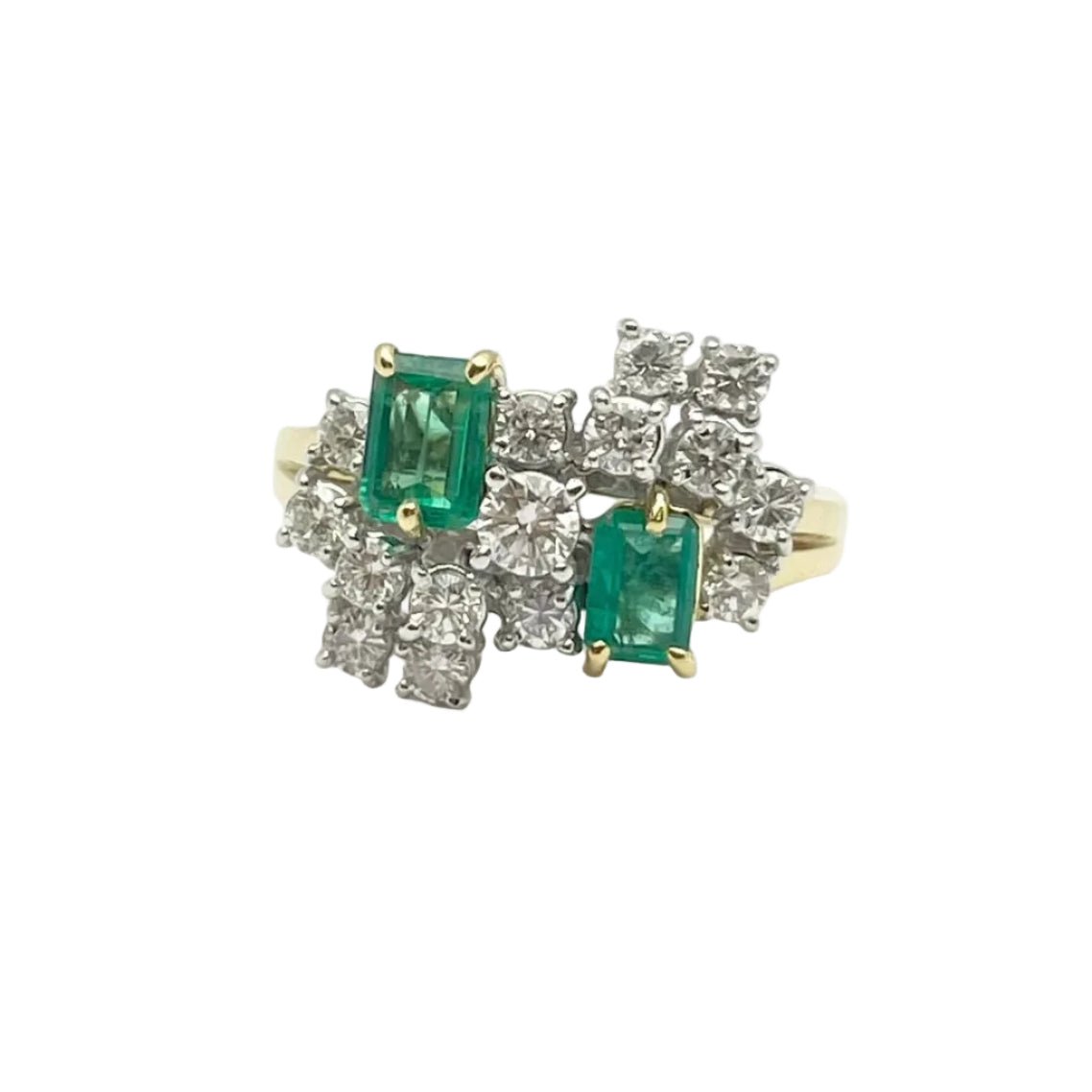 Bague Toi & Moi en or jaune, or blanc, émeraudes et diamants - Castafiore