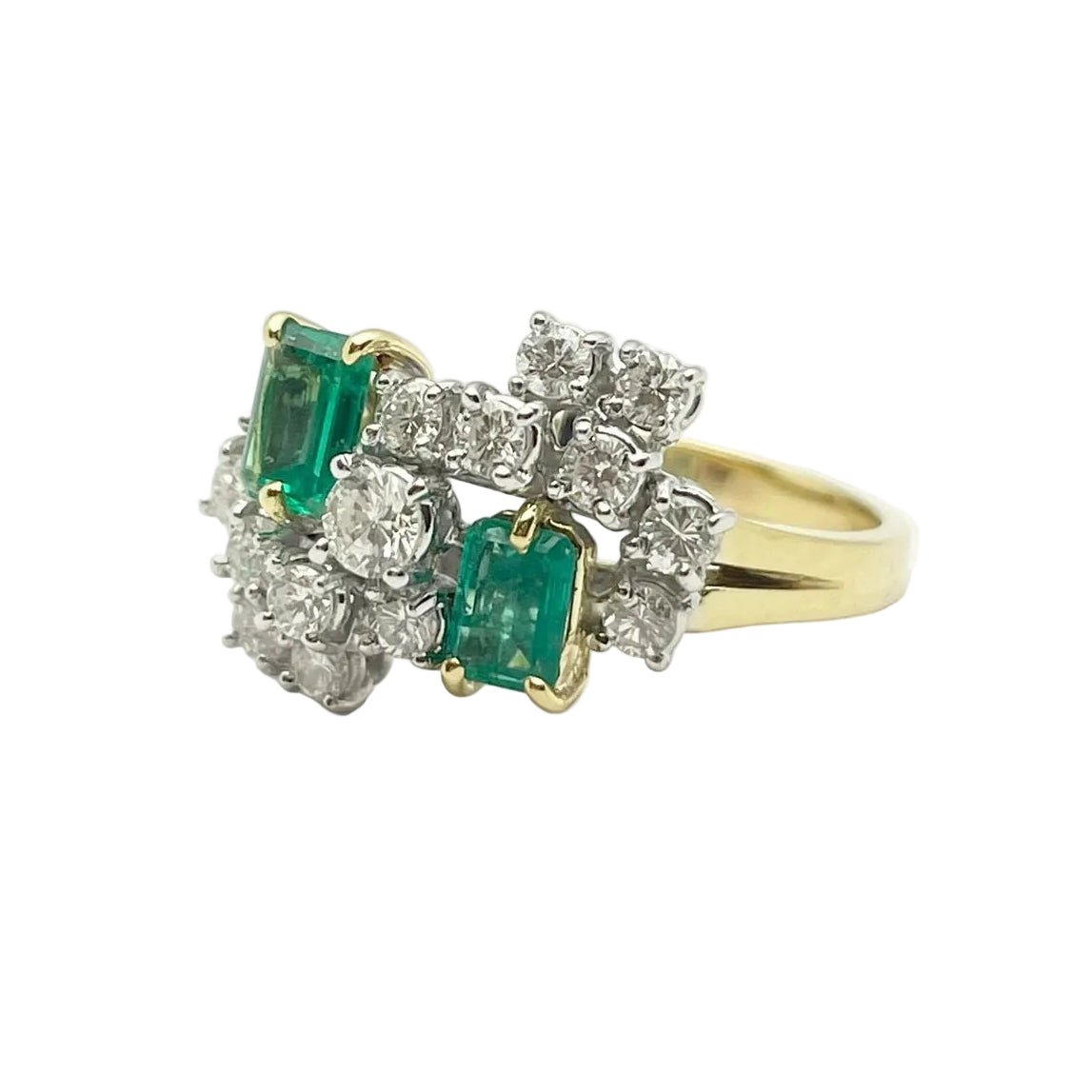 Bague Toi & Moi en or jaune, or blanc, émeraudes et diamants - Castafiore