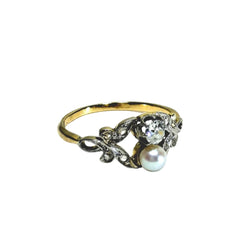 Bague Toi & Moi en or jaune, or blanc, perle et diamants - Castafiore