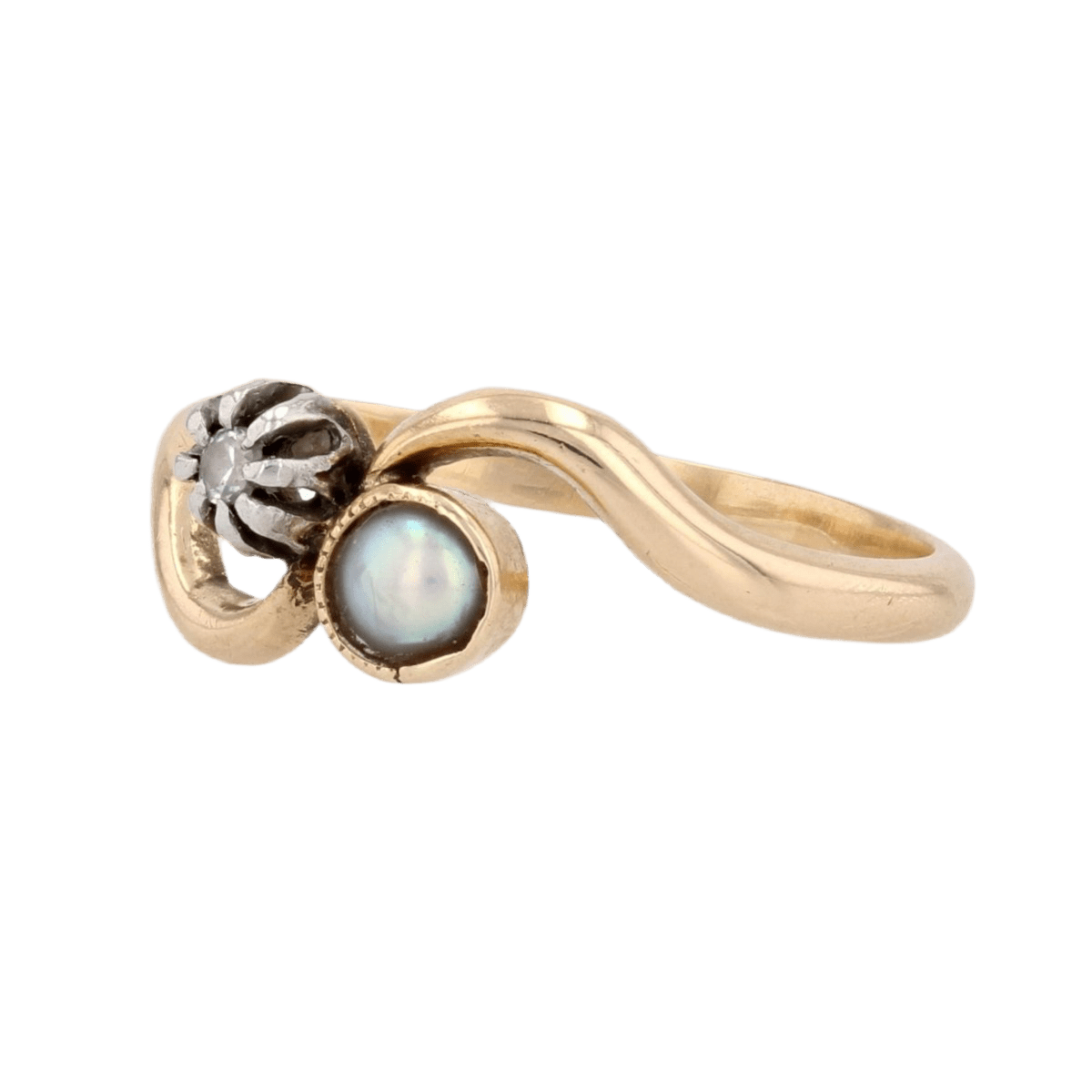 Bague Toi & Moi en or jaune, perle et diamant - Castafiore
