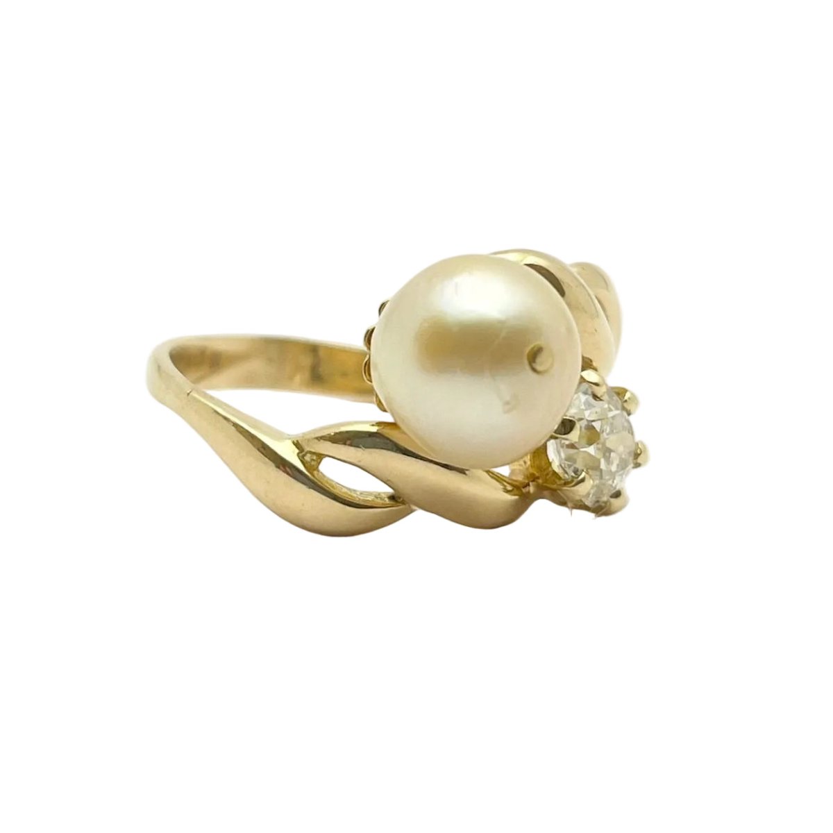 Bague Toi & Moi en or jaune, perle et diamant - Castafiore