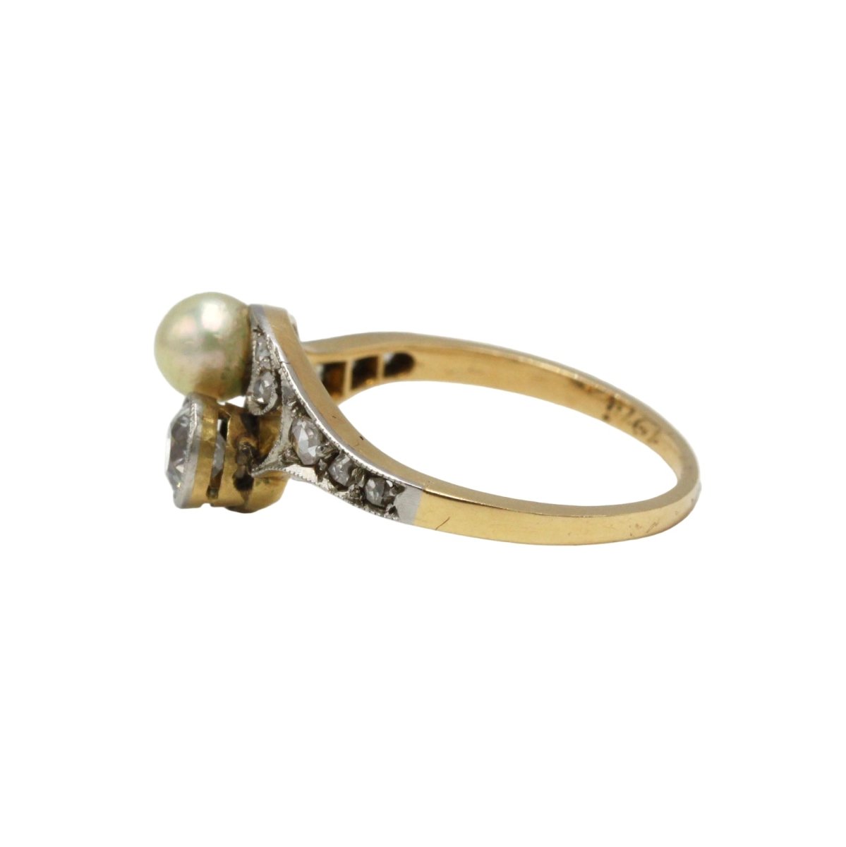 Bague Toi & Moi en or jaune, perle et diamants - Castafiore