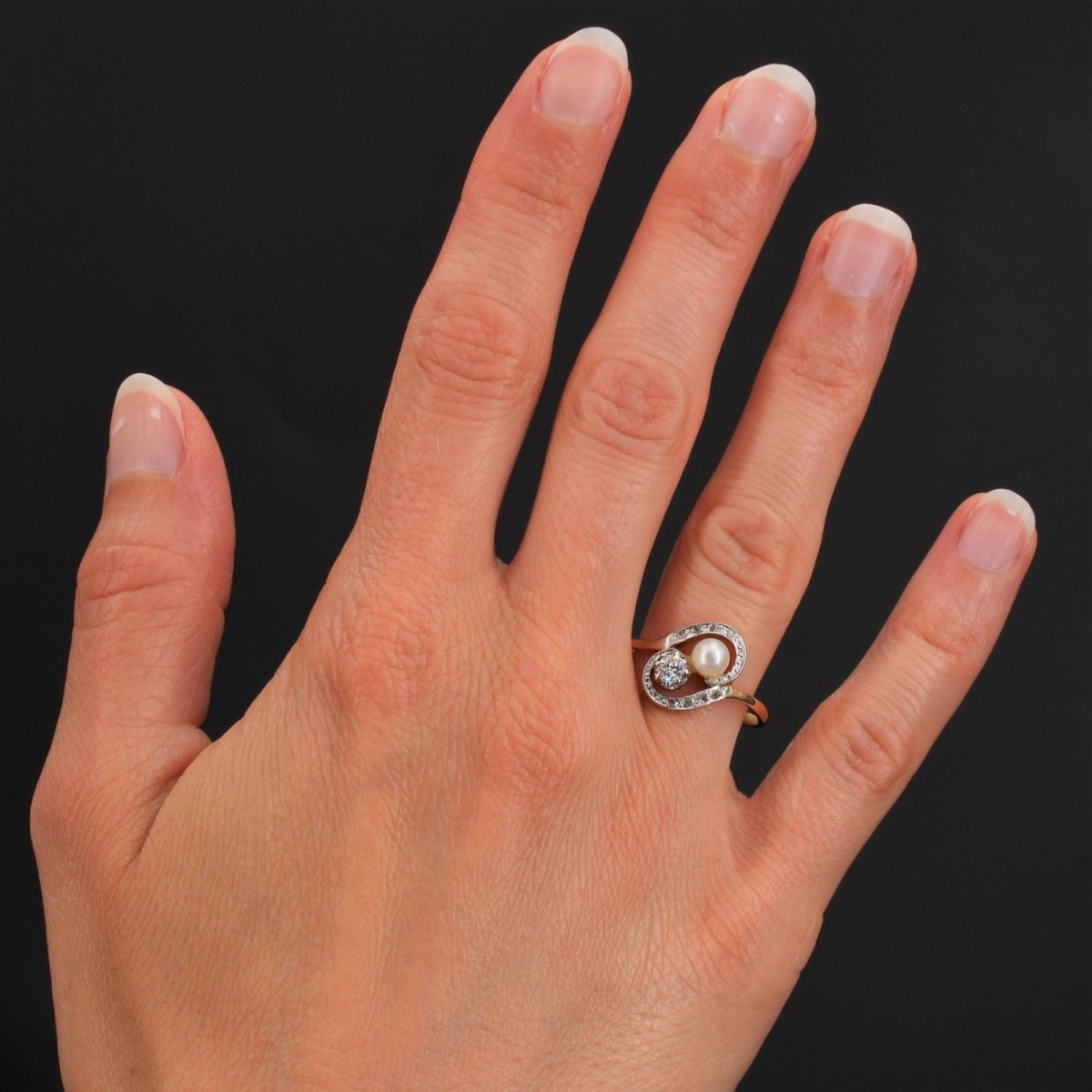 Bague Toi & Moi en or jaune, perle et diamants - Castafiore