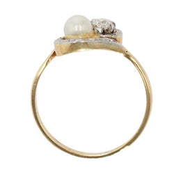Bague Toi & Moi en or jaune, perle et diamants - Castafiore