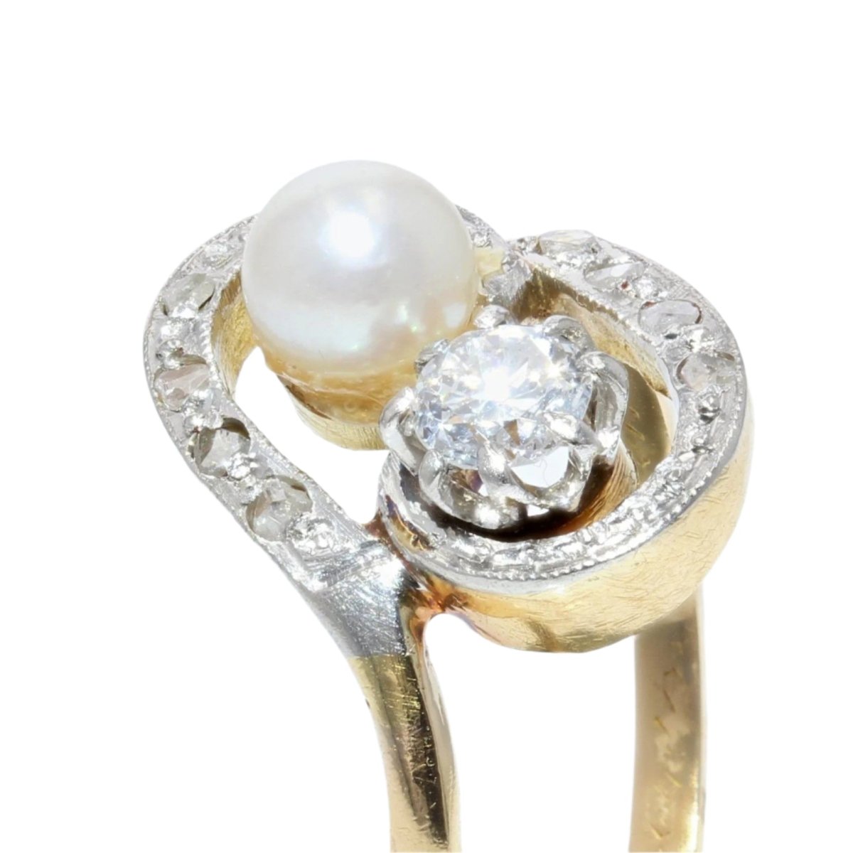 Bague Toi & Moi en or jaune, perle et diamants - Castafiore
