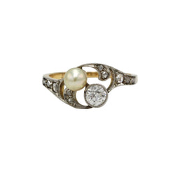 Bague Toi & Moi en or jaune, perle et diamants - Castafiore