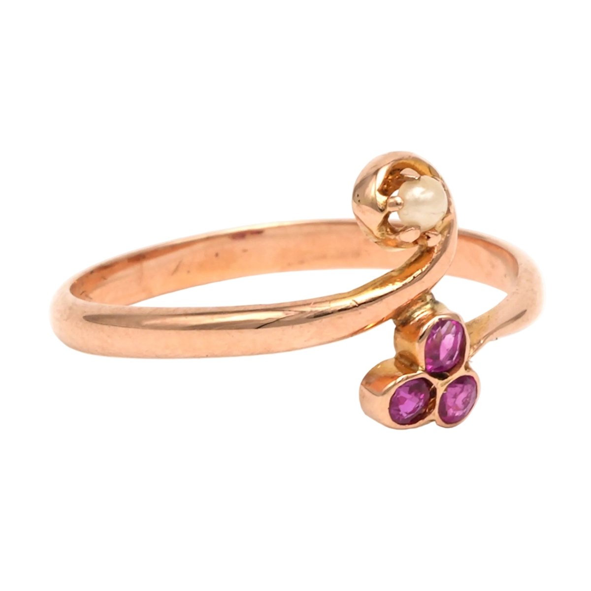 Bague Toi & Moi en or jaune, perle et rubis - Castafiore