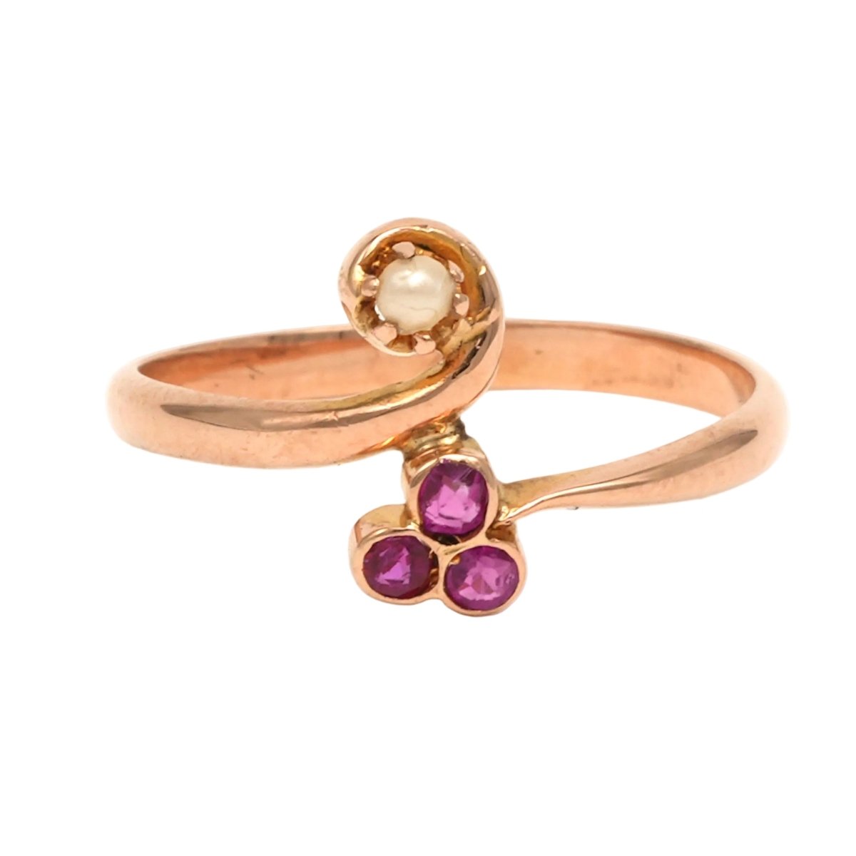 Bague Toi & Moi en or jaune, perle et rubis - Castafiore