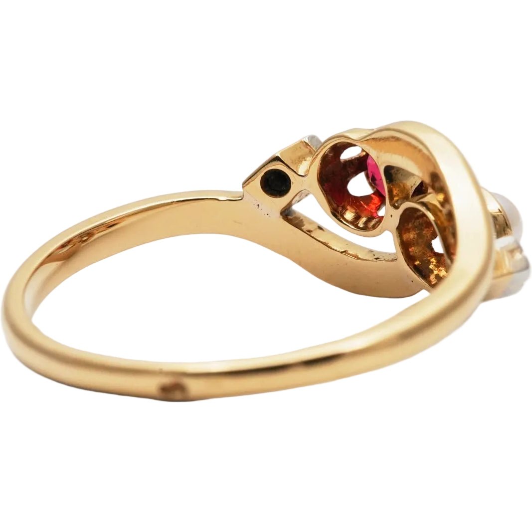 Bague Toi & Moi en or jaune, perle, rubis et diamants - Castafiore
