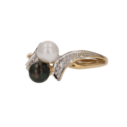 Bague Toi & Moi en or jaune, perles et diamant - Castafiore