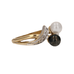 Bague Toi & Moi en or jaune, perles et diamant - Castafiore