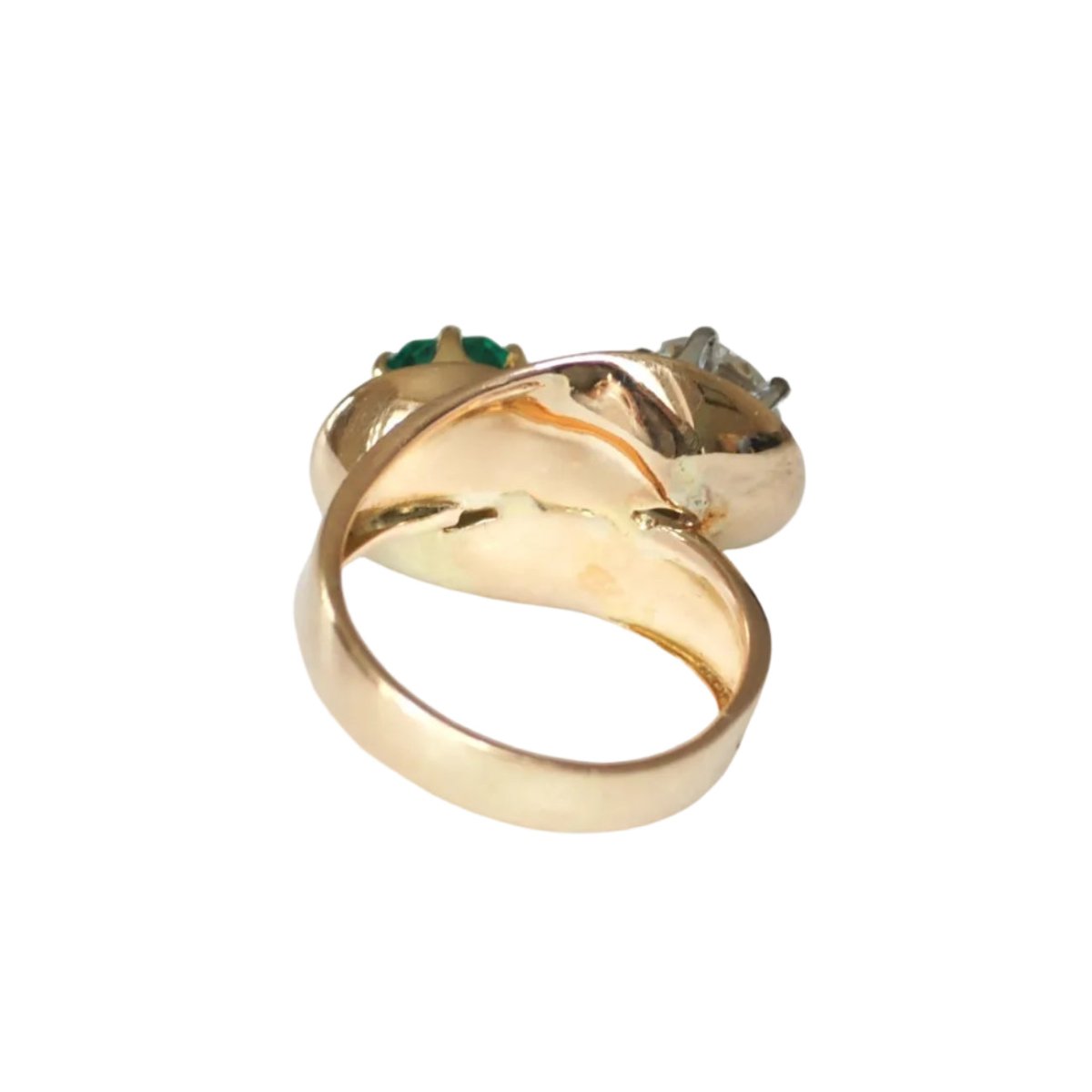 Bague Toi & Moi en or jaune, platine, émeraude et diamants - Castafiore