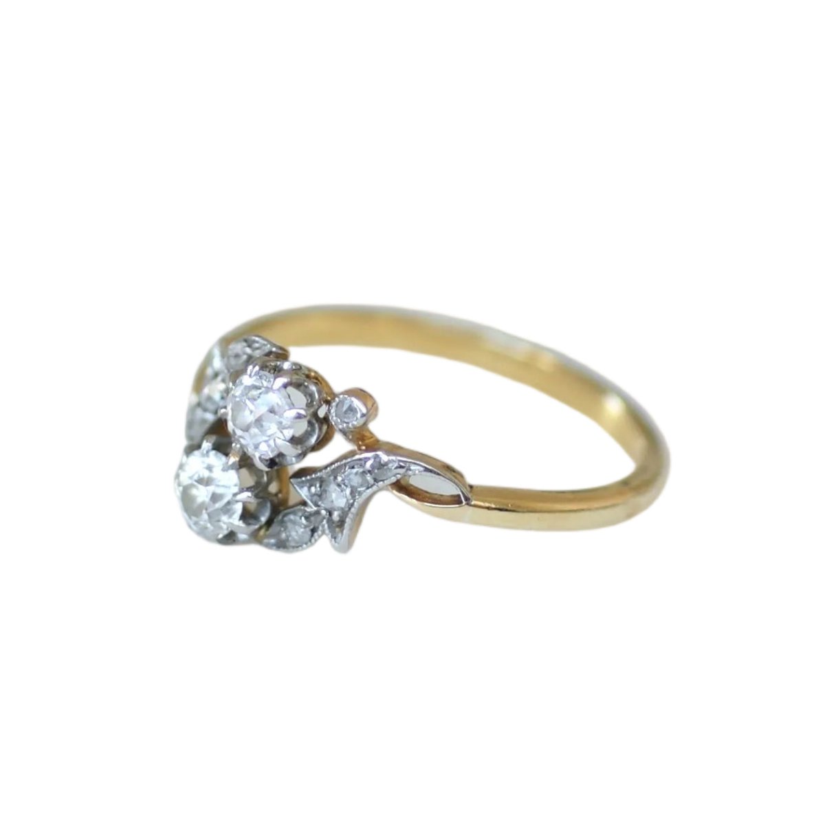 Bague Toi & Moi en or jaune, platine et diamants - Castafiore