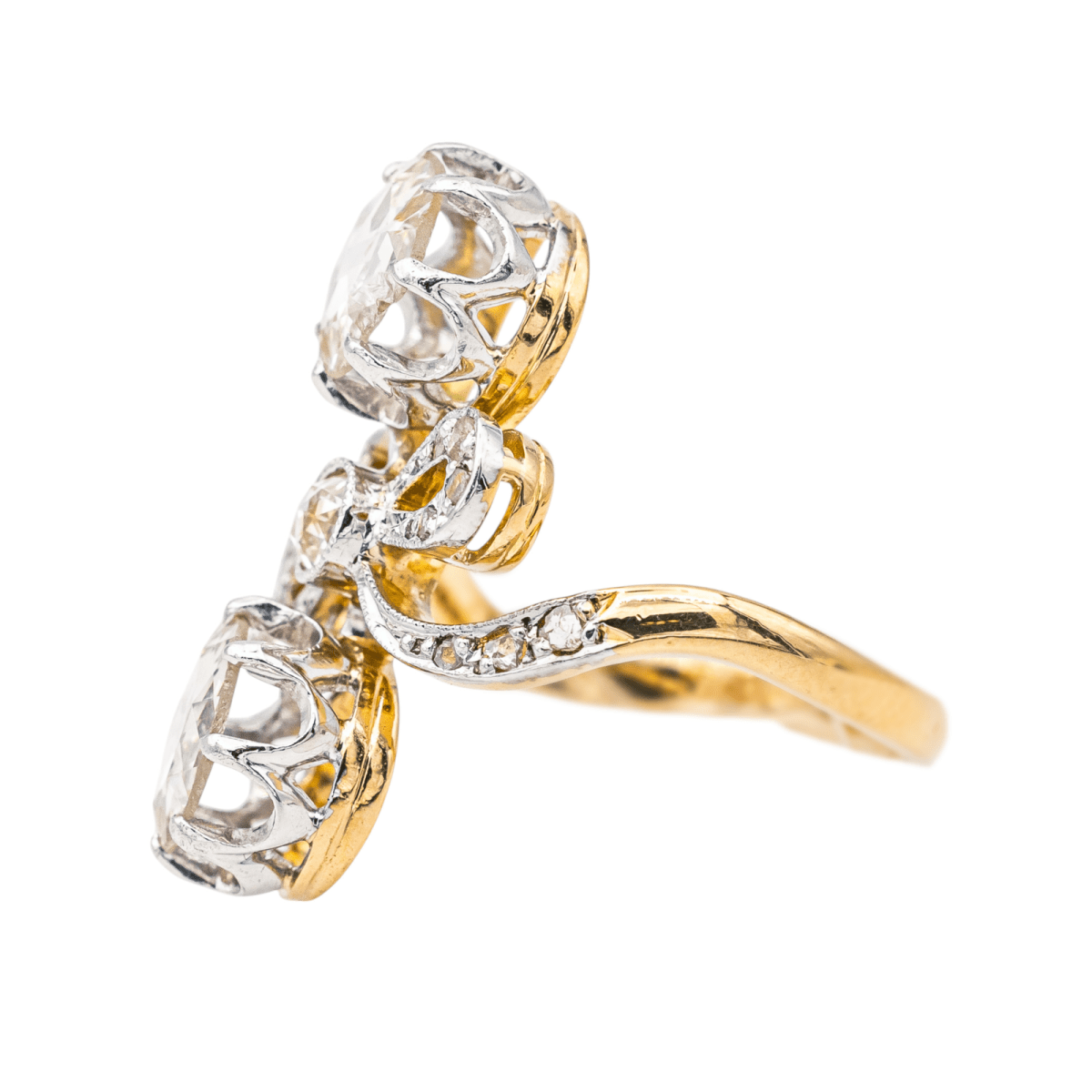 Bague Toi & Moi en or jaune, platine et diamants - Castafiore