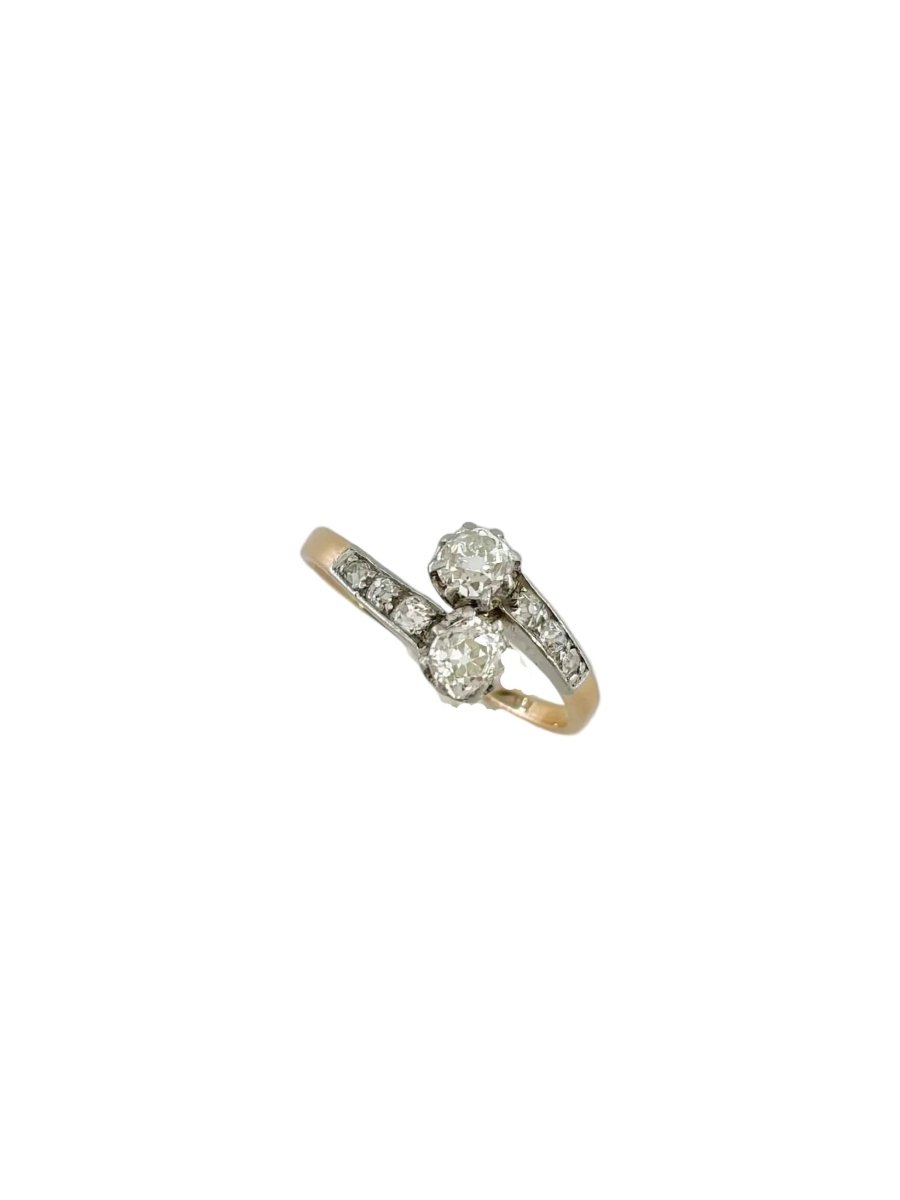 Bague Toi & Moi en or jaune, platine et diamants - Castafiore