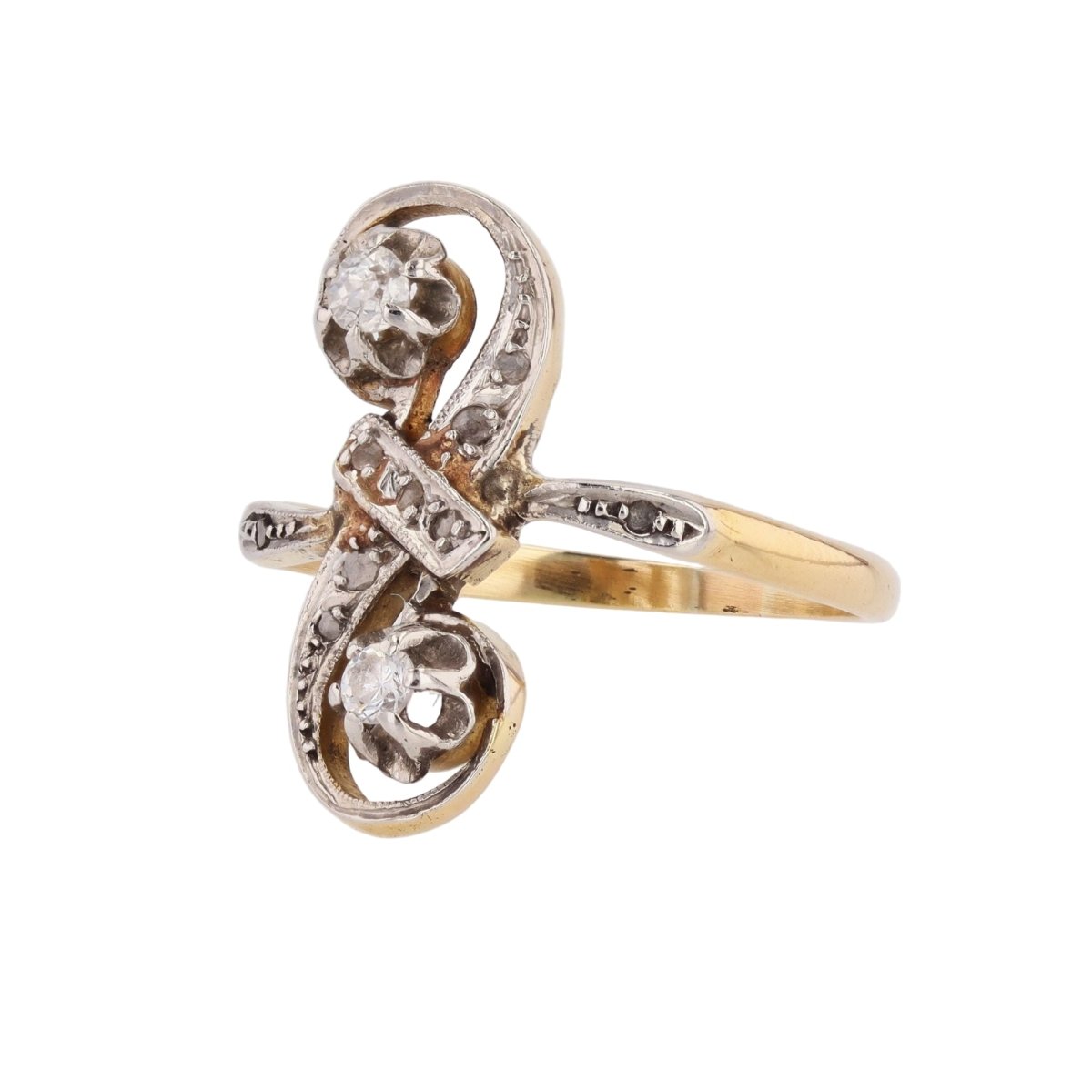 Bague Toi & Moi en or jaune, platine et diamants - Castafiore