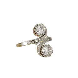 Bague Toi & Moi en or jaune, platine et diamants - Castafiore