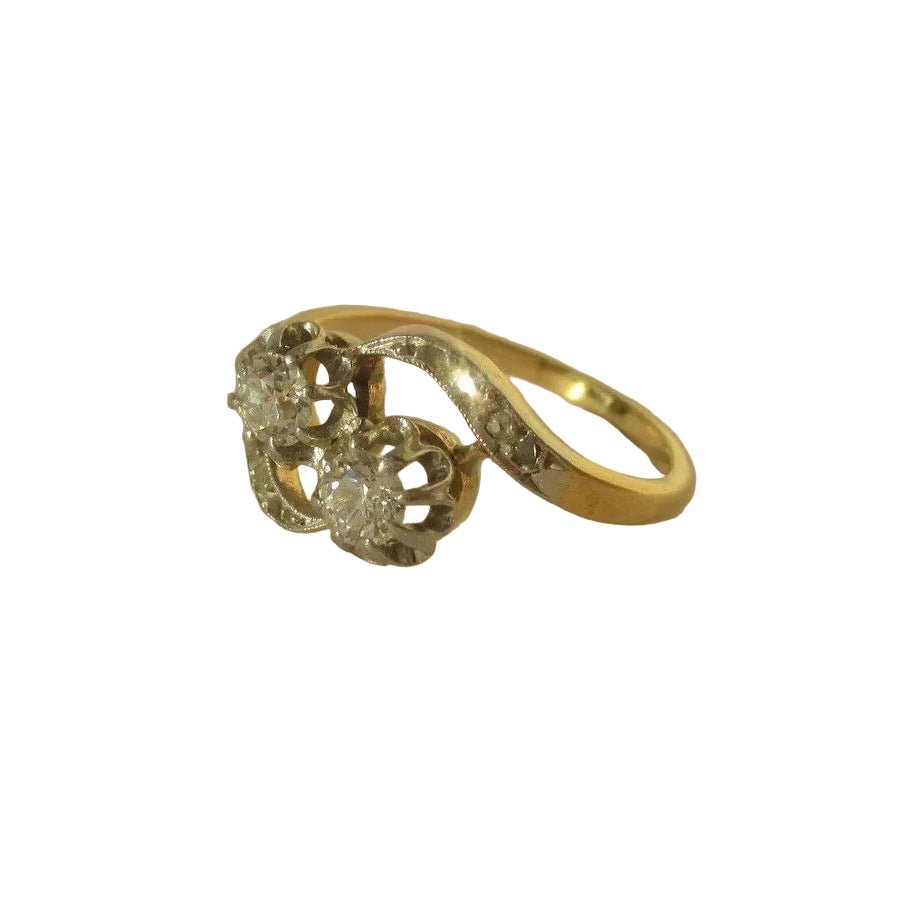Bague Toi & Moi en or jaune, platine et diamants - Castafiore