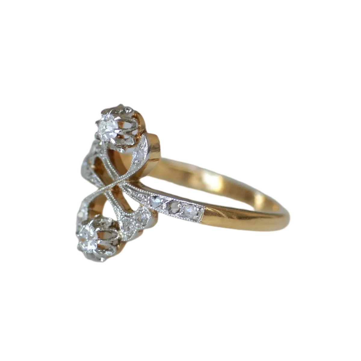 Bague Toi & Moi en or jaune, platine et diamants - Castafiore
