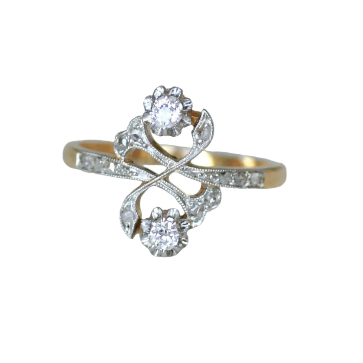 Bague Toi & Moi en or jaune, platine et diamants - Castafiore