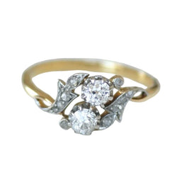 Bague Toi & Moi en or jaune, platine et diamants - Castafiore
