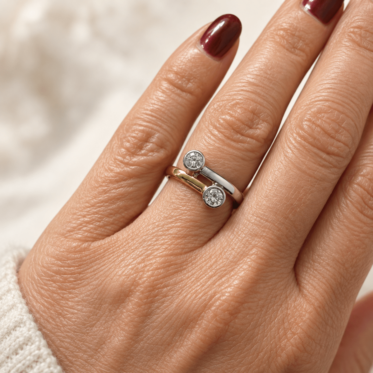 Bague Toi & Moi en or jaune, platine et diamants - Castafiore