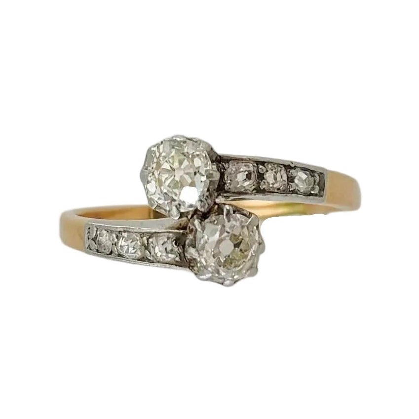 Bague Toi & Moi en or jaune, platine et diamants - Castafiore