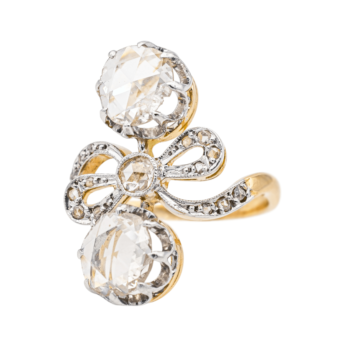 Bague Toi & Moi en or jaune, platine et diamants - Castafiore