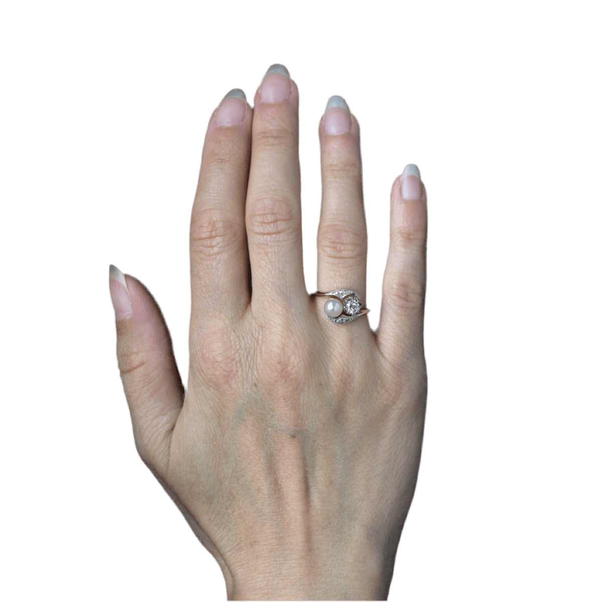 Bague Toi & Moi en or jaune, platine, perle et diamants - Castafiore